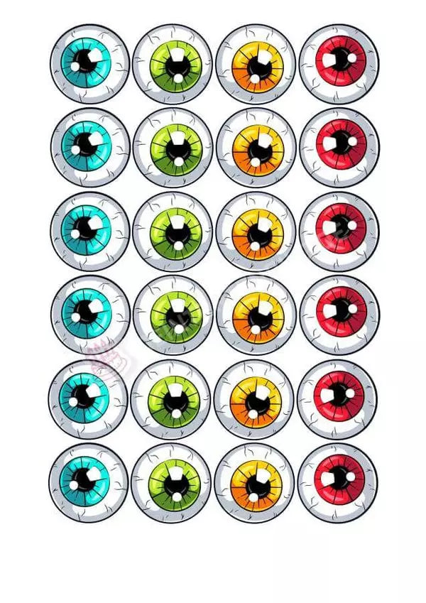 Muffinaufleger Motiv: Halloween Bunte Augen - Deintortenbild.de Tortenaufleger aus Esspapier: Oblatenpapier / 15 Stück x 5cm, Oblatenpapier / 24 Stück x 4cm, Zuckerpapier / 15 Stück x 5cm, Zuckerpapier / 24 Stück x 4cm, Fondantpapier / 15 Stück x 5cm, Fondantpapier / 24 Stück x 4cm