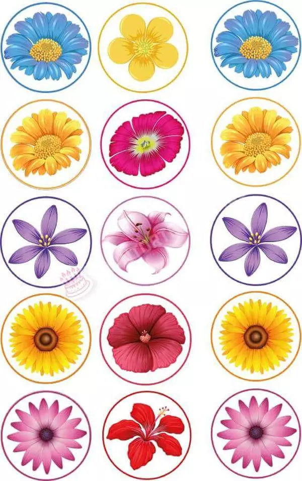 Muffinaufleger Motiv: Blumen - Deintortenbild.de Tortenaufleger aus Esspapier: Oblatenpapier / 15 Stück x 5cm, Oblatenpapier / 24 Stück x 4cm, Zuckerpapier / 15 Stück x 5cm, Zuckerpapier / 24 Stück x 4cm, Fondantpapier / 15 Stück x 5cm, Fondantpapier / 24 Stück x 4cm