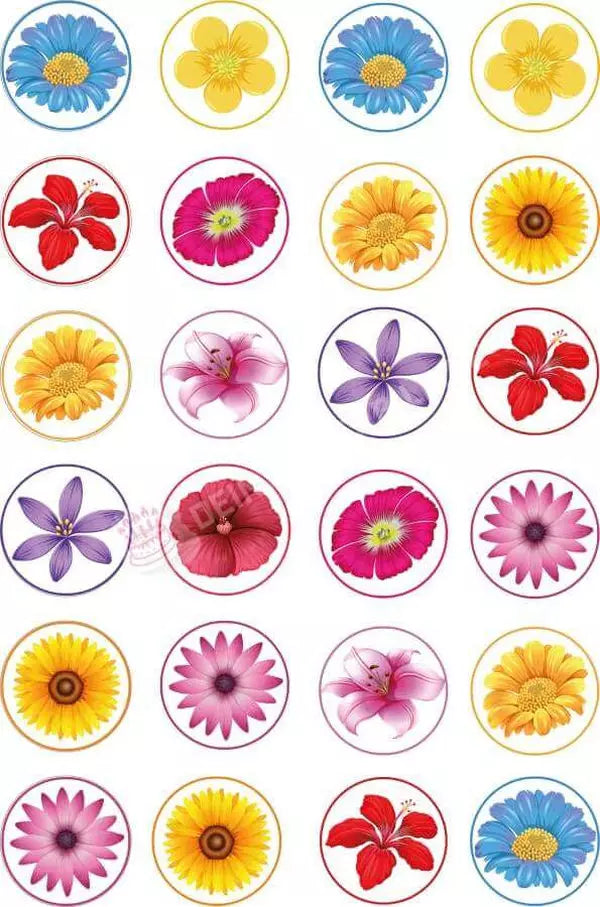 Muffinaufleger Motiv: Blumen - Deintortenbild.de Tortenaufleger aus Esspapier: Oblatenpapier / 15 Stück x 5cm, Oblatenpapier / 24 Stück x 4cm, Zuckerpapier / 15 Stück x 5cm, Zuckerpapier / 24 Stück x 4cm, Fondantpapier / 15 Stück x 5cm, Fondantpapier / 24 Stück x 4cm