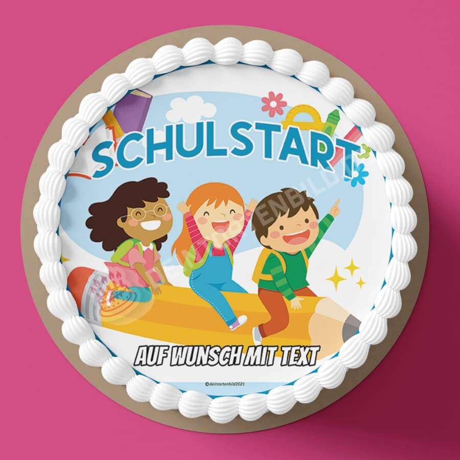 Motiv: Einschulung - Kinder fliegen auf Stift - Hochwertige und individuelle Tortenaufleger für jeden Anlass
Tortenaufleger Einschulung - Kinder fliegen auf Schule 20cm Kreis
Unsere Tortenaufleger sind ein ideale - Tortenbild - DeintortenbildEinschulung - Kinder fliegen auf Stift