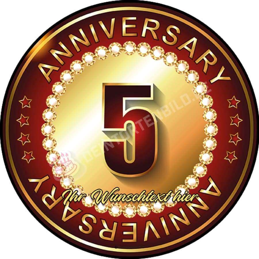 Motiv: 5. Jubiläum - Hochwertige und individuelle Tortenaufleger für jeden Anlass
Tortenaufleger 5. Jubiläum in 20cm Kreis
Ein Aufleger zur Feier für ein Jubiläum!
Unsere Tortenaufleger - Tortenbild - Deintortenbild5