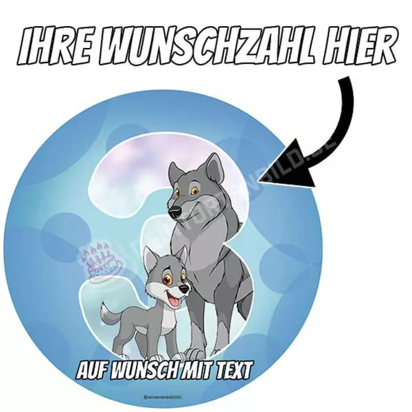 Zahlenmotiv: Wolf mit Kind - Hochwertige und individuelle Tortenaufleger für jeden Anlass
Tortenaufleger Zahlenmotiv: Wolf mit Kind 20cm Kreis
Unsere Tortenaufleger sind ein ideales Geschenk fü - Tortenbild - DeintortenbildWolf mit Kind