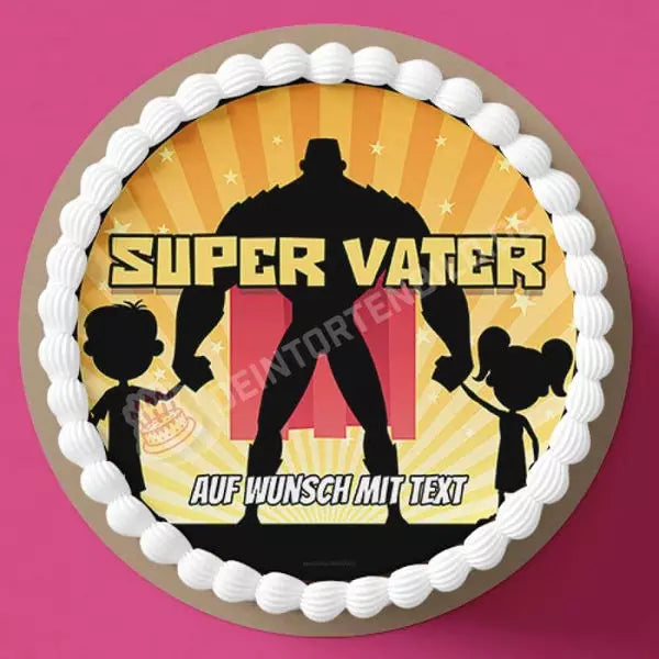 Motiv: Vatertag - Super Vater - Hochwertige und individuelle Tortenaufleger für jeden Anlass
Tortenaufleger Vatertag - Super Vater in 20cm Kreis
Unsere Tortenaufleger sind ein ideales Geschenk für - Tortenbild - DeintortenbildVatertag - Super Vater