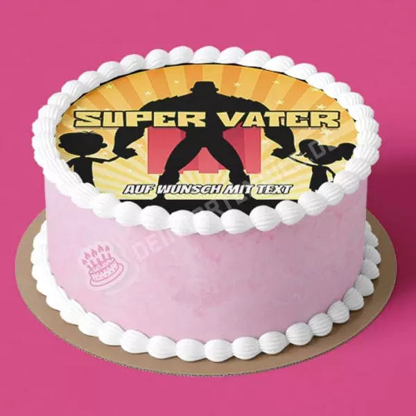Motiv: Vatertag - Super Vater - Hochwertige und individuelle Tortenaufleger für jeden Anlass
Tortenaufleger Vatertag - Super Vater in 20cm Kreis
Unsere Tortenaufleger sind ein ideales Geschenk für - Tortenbild - DeintortenbildVatertag - Super Vater