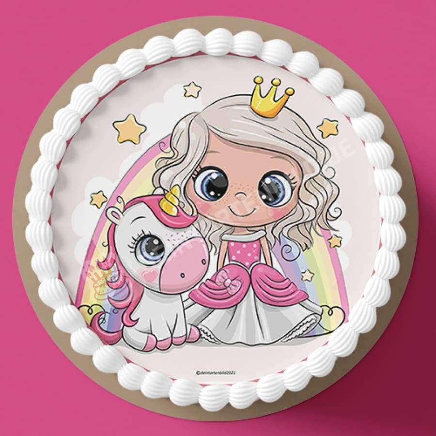 Motiv: Prinzessin mit Regenbogen und Einhorn - Hochwertige und individuelle Tortenaufleger für jeden Anlass
Tortenaufleger Prinzessin mit Regenbogen in 20cm Kreis
Unsere Tortenaufleger sind ein ideales Geschenk - Tortenbild - DeintortenbildPrinzessin mit Regenbogen und Einhorn