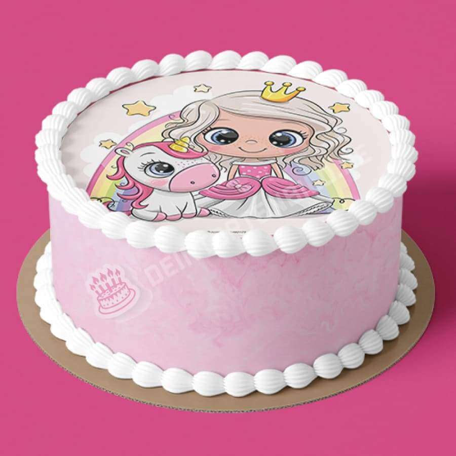 Motiv: Prinzessin mit Regenbogen und Einhorn - Hochwertige und individuelle Tortenaufleger für jeden Anlass
Tortenaufleger Prinzessin mit Regenbogen in 20cm Kreis
Unsere Tortenaufleger sind ein ideales Geschenk - Tortenbild - DeintortenbildPrinzessin mit Regenbogen und Einhorn