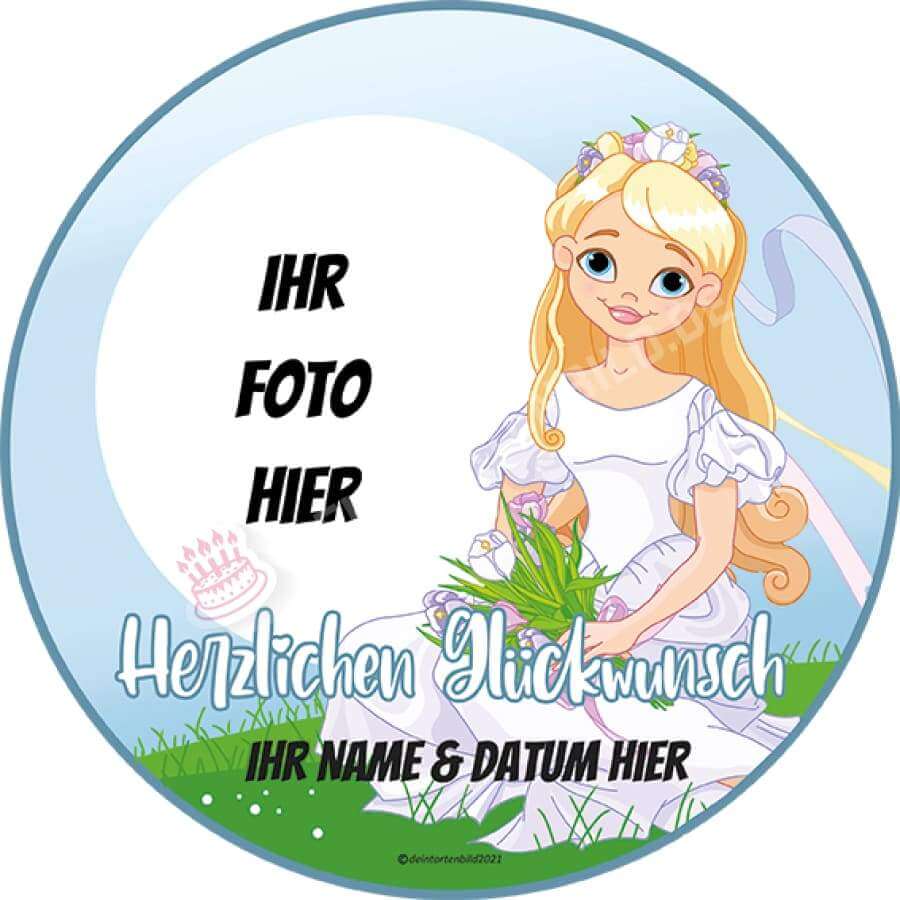 Motiv: Mädchen mit Schriftzug zum Auswählen - Deintortenbild.de Tortenaufleger aus Esspapier: Oblatenpapier / Alles Gute zum Geburtstag, Oblatenpapier / Herzlichen Glückwunsch, Oblatenpapier / 1. Heilige Kommunion, Oblatenpapier / Meine Konfirmation, Oblatenpapier / Ohne Schriftzug, Zuckerpapier / Alles Gute zum Geburtstag, Zuckerpapier / Herzlichen Glückwunsch, Zuckerpapier / 1. Heilige Kommunion, Zuckerpapier / Meine Konfirmation, Zuckerpapier / Ohne Schriftzug