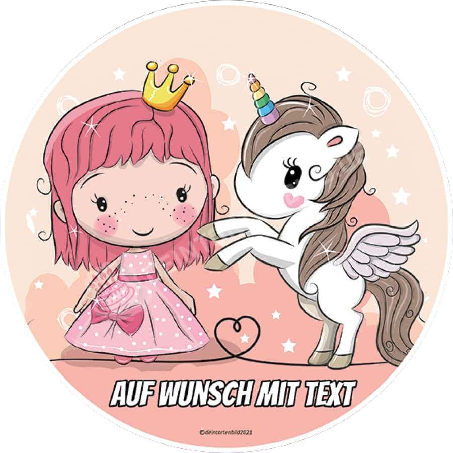 Motiv: Rosa Prinzessin mit Einhorn - Hochwertige und individuelle Tortenaufleger für jeden Anlass
Tortenaufleger Rosa Prinzessin mit Einhorn in 20cm Kreis
Unsere Tortenaufleger sind ein ideales Geschen - Tortenbild - DeintortenbildRosa Prinzessin mit Einhorn
