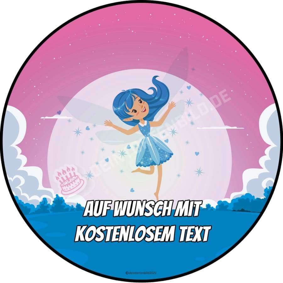 Motiv: Cartoon Fee BlauHochwertige und individuelle Tortenaufleger für jeden Anlass
Tortenaufleger Cartoon Fee Blau in 20cm Kreis
Unsere Tortenaufleger sind ein ideales Geschenk für besonTortenbildDeintortenbildCartoon Fee Blau