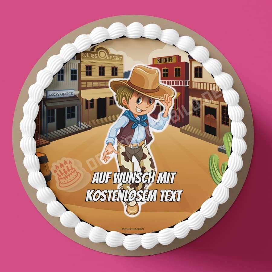 Motiv: Cartoon Cowboy stehendHochwertige und individuelle Tortenaufleger für jeden Anlass
Tortenaufleger Cartoon Cowboy stehend in 20cm Kreis
Unsere Tortenaufleger sind ein ideales Geschenk fürTortenbildDeintortenbildCartoon Cowboy stehend