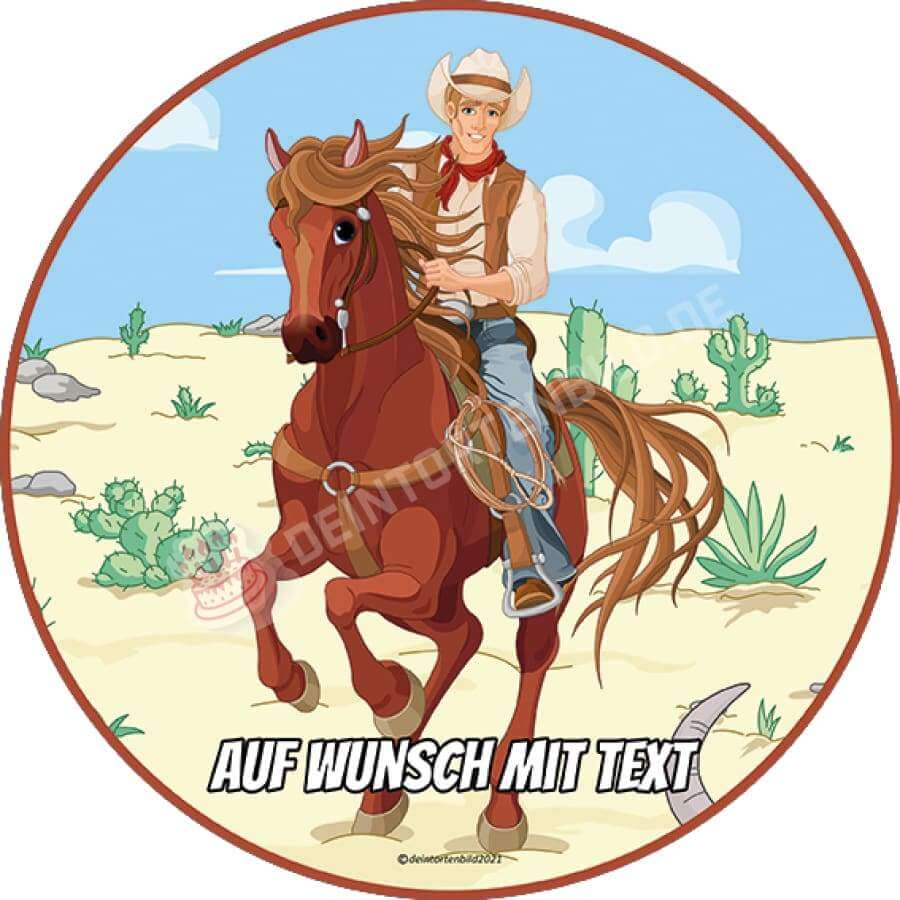 Motiv: Cowboy reitend - Hochwertige und individuelle Tortenaufleger für jeden Anlass
Tortenaufleger Cowboy reitend in 20cm Kreis
Unsere Tortenaufleger sind ein ideales Geschenk für besonde - Tortenbild - DeintortenbildCowboy reitend