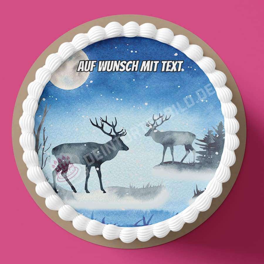 Motiv: Hirsche bei Nacht - Hochwertige und individuelle Tortenaufleger für jeden Anlass
Tortenaufleger Hirsche bei Nacht in 20cm Kreis
Unsere Tortenaufleger sind ein ideales Geschenk für beson - Tortenbild - DeintortenbildHirsche bei Nacht