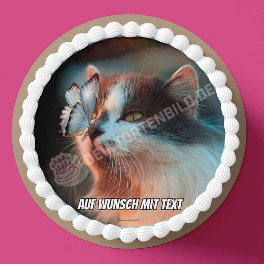 Motiv: Katze mit Schmetterling - Hochwertige und individuelle Tortenaufleger für jeden Anlass
Tortenaufleger Katze mit Schmetterling 20cm Kreis
Unsere Tortenaufleger sind ein ideales Geschenk für b - Tortenbild - DeintortenbildKatze mit Schmetterling