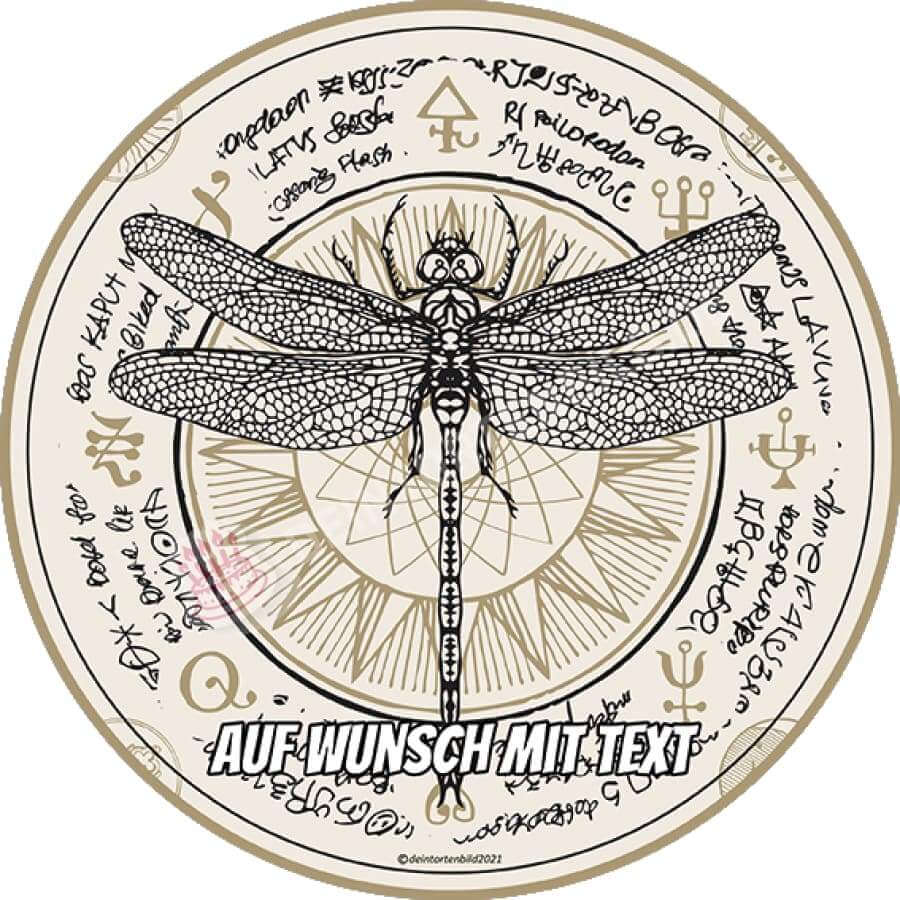 Motiv: Libelle mit magischen Symbolen - Hochwertige und individuelle Tortenaufleger für jeden Anlass
Tortenaufleger Libelle mit magischen Symbolen in 20cm Kreis
Unsere Tortenaufleger sind ein ideales Gesc - Tortenbild - DeintortenbildLibelle mit magischen Symbolen