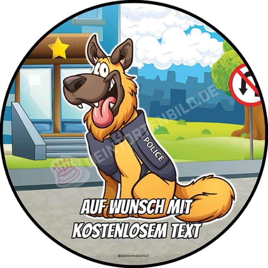 Motiv: Cartoon Polizeihund - Hochwertige und individuelle Tortenaufleger für jeden Anlass
Tortenaufleger Cartoon Polizeihund in 20cm Kreis
Unsere Tortenaufleger sind ein ideales Geschenk für be - Tortenbild - DeintortenbildCartoon Polizeihund