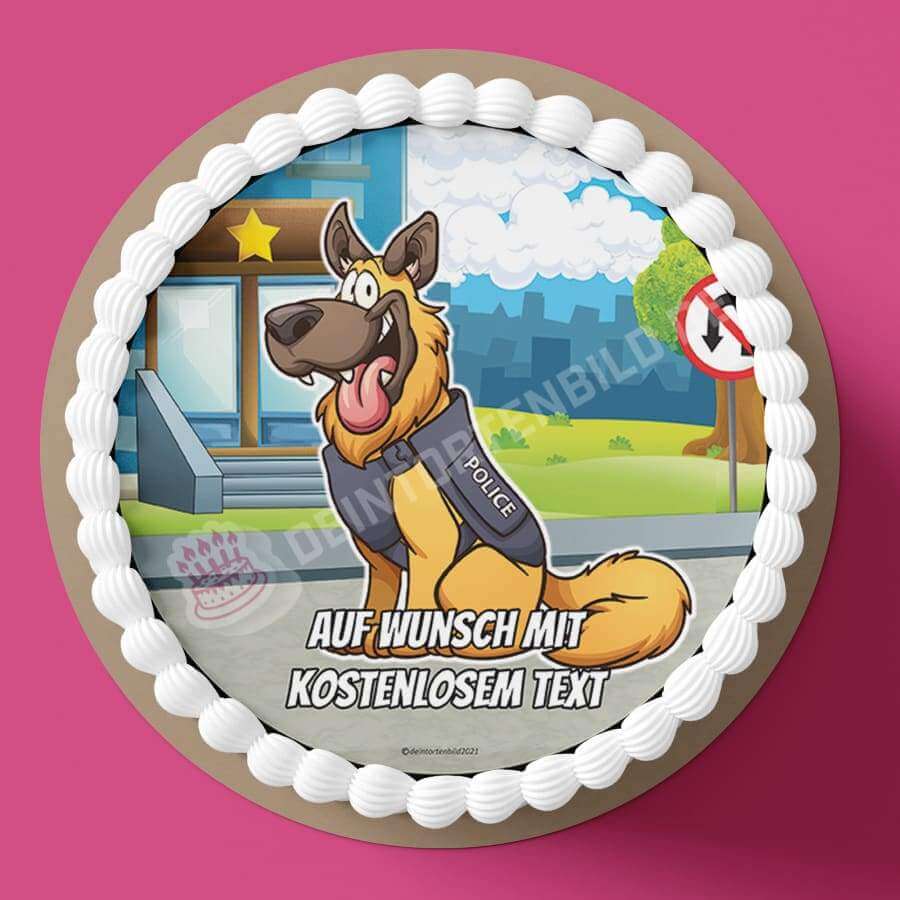 Motiv: Cartoon Polizeihund - Hochwertige und individuelle Tortenaufleger für jeden Anlass
Tortenaufleger Cartoon Polizeihund in 20cm Kreis
Unsere Tortenaufleger sind ein ideales Geschenk für be - Tortenbild - DeintortenbildCartoon Polizeihund