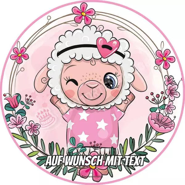 Motiv: Schaf in Rosa mit Blumen - Hochwertige und individuelle Tortenaufleger für jeden Anlass
Tortenaufleger Schaf rosa mit Blumen 20cm Kreis
Unsere Tortenaufleger sind ein ideales Geschenk für bes - Tortenbild - DeintortenbildRosa mit Blumen