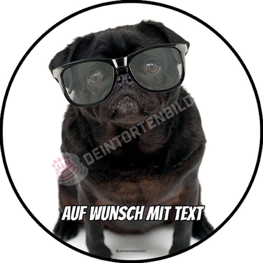 Motiv: Mops mit Brille - Hochwertige und individuelle Tortenaufleger für jeden Anlass
Tortenaufleger Mops mit Brille in 20cm Kreis
Unsere Tortenaufleger sind ein ideales Geschenk für besond - Tortenbild - DeintortenbildMops mit Brille
