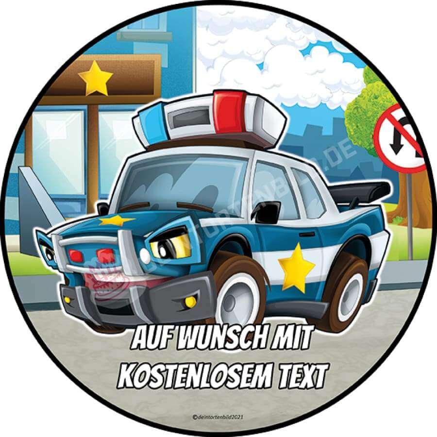 Motiv: Cartoon Polizeiauto - Hochwertige und individuelle Tortenaufleger für jeden Anlass
Tortenaufleger Cartoon Polizeiauto in 20cm Kreis
Unsere Tortenaufleger sind ein ideales Geschenk für be - Tortenbild - DeintortenbildCartoon Polizeiauto