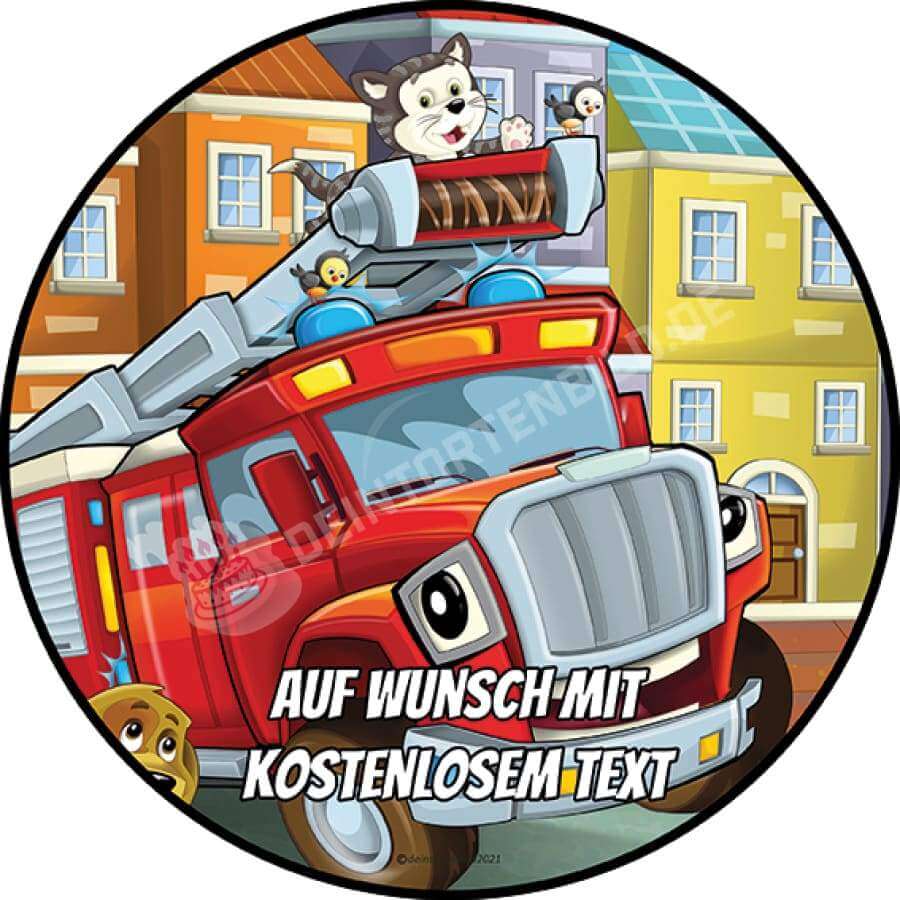 Motiv: Cartoon Feuerwehrauto - Hochwertige und individuelle Tortenaufleger für jeden Anlass
Tortenaufleger Cartoon Feuerwehrauto in 20cm Kreis
Unsere Tortenaufleger sind ein ideales Geschenk für - Tortenbild - DeintortenbildCartoon Feuerwehrauto