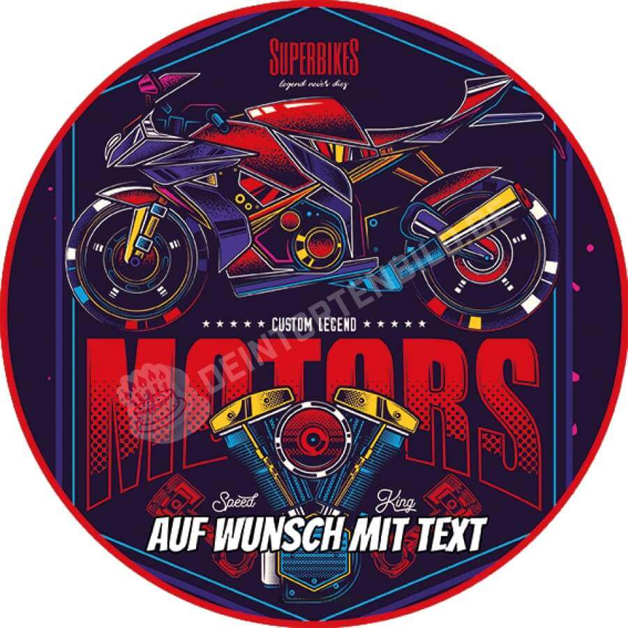 Motiv: Motorrad und Motor - Hochwertige und individuelle Tortenaufleger für jeden Anlass
Tortenaufleger Motorrad und Motor in 20cm Kreis
Unsere Tortenaufleger sind ein ideales Geschenk für bes - Tortenbild - DeintortenbildMotorrad und Motor