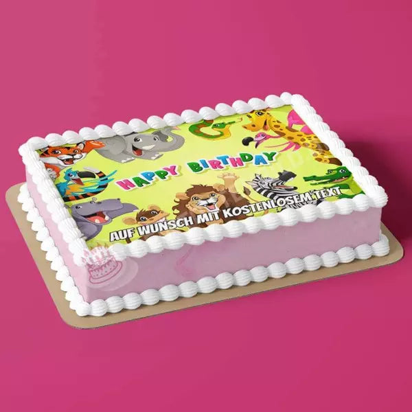 Rechteck Motiv: Happy Birthday Tiere - Hochwertige und individuelle Tortenaufleger für jeden Anlass
Tortenaufleger Happy Birthday Tiere in 26cm x 18cm Rechteck
Unsere Tortenaufleger sind ein ideales Gesch - A4 Tortenbild - DeintortenbildHappy Birthday Tiere