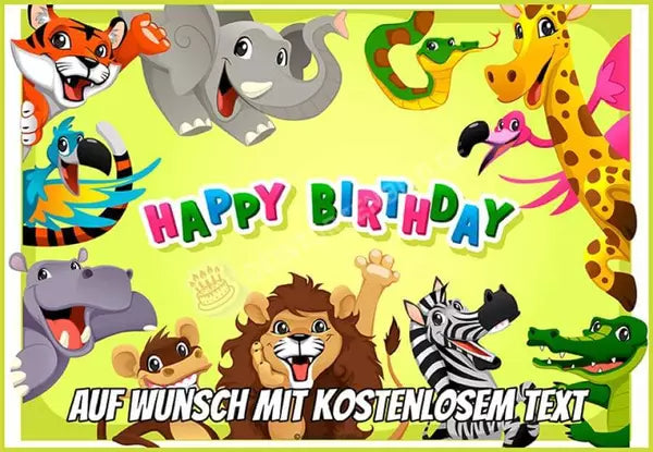 Rechteck Motiv: Happy Birthday Tiere - Hochwertige und individuelle Tortenaufleger für jeden Anlass
Tortenaufleger Happy Birthday Tiere in 26cm x 18cm Rechteck
Unsere Tortenaufleger sind ein ideales Gesch - A4 Tortenbild - DeintortenbildHappy Birthday Tiere