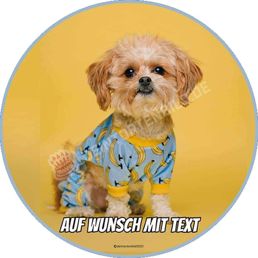 Motiv: Hund im Bananenoutfit - Hochwertige und individuelle Tortenaufleger für jeden Anlass
Tortenaufleger Hund im Bananenoutfit in 20cm Kreis
Unsere Tortenaufleger sind ein ideales Geschenk für - Tortenbild - DeintortenbildHund im Bananenoutfit