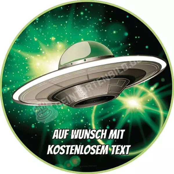 Motiv: UFO im Weltall - Hochwertige und individuelle Tortenaufleger für jeden Anlass
Tortenaufleger UFO im Weltall 20cm Kreis
Unsere Tortenaufleger sind ein ideales Geschenk für besondere - Tortenbild - DeintortenbildUFO im Weltall