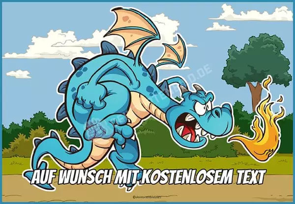 Rechteck Motiv: Cartoon Drache Blau - Hochwertige und individuelle Tortenaufleger für jeden Anlass
Tortenaufleger Cartoon Drache Blau in 26cm x 18cm Rechteck
Unsere Tortenaufleger sind ein ideales Gesche - A4 Tortenbild - DeintortenbildCartoon Drache Blau