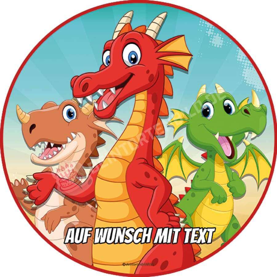 Motiv: Drei Drachen - Hochwertige und individuelle Tortenaufleger für jeden Anlass
Tortenaufleger Drei Drachen in 20cm Kreis
Unsere Tortenaufleger sind ein ideales Geschenk für besondere - Tortenbild - DeintortenbildDrei Drachen