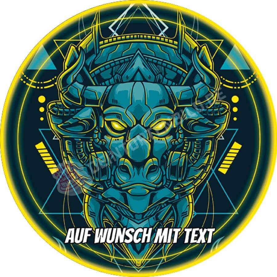 Motiv: Geometrisch leuchtend - Mechanischer Stier von Deintortenbild – Tortenaufleger, Tortenfoto, Tortenbild, personalisiert & individuell bei Deintortenbild.de