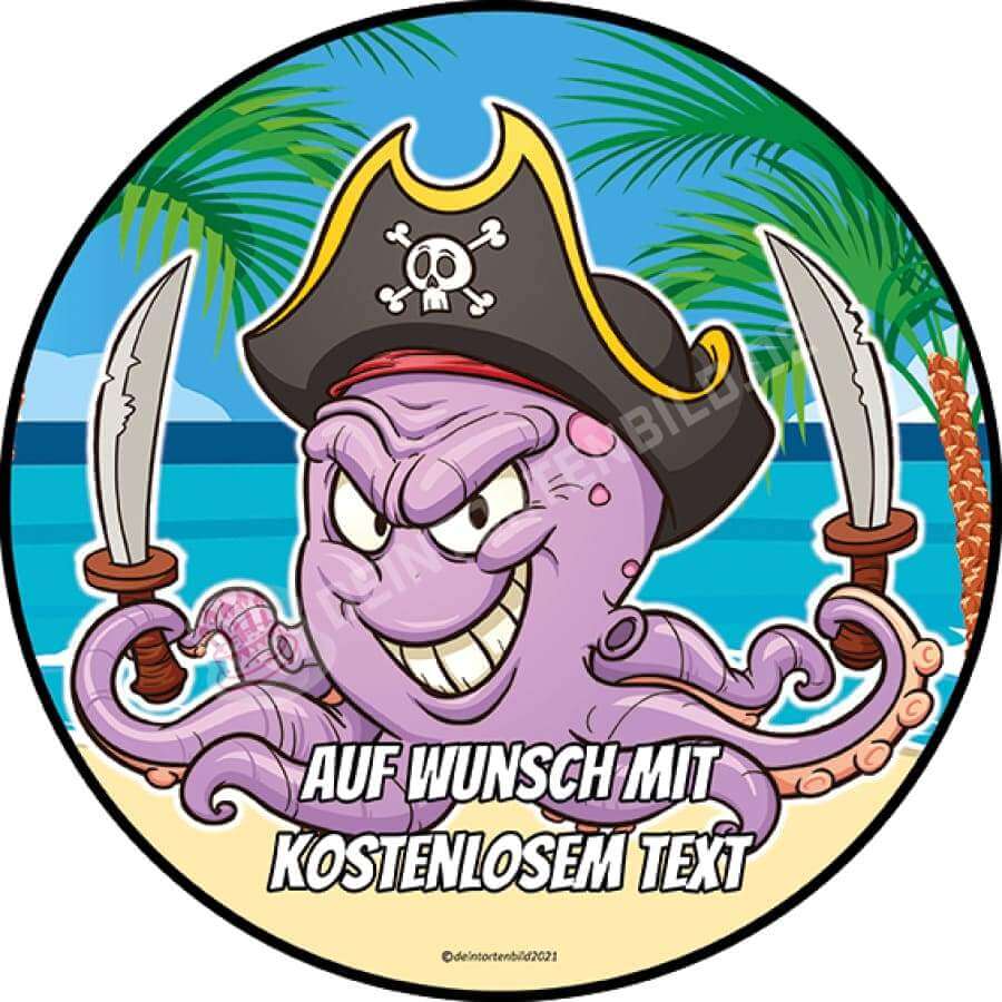 Motiv: Cartoon Oktopus Pirat - Hochwertige und individuelle Tortenaufleger für jeden Anlass
Tortenaufleger Cartoon Oktopus Pirat in 20cm Kreis
Unsere Tortenaufleger sind ein ideales Geschenk für - Tortenbild - DeintortenbildCartoon Oktopus Pirat
