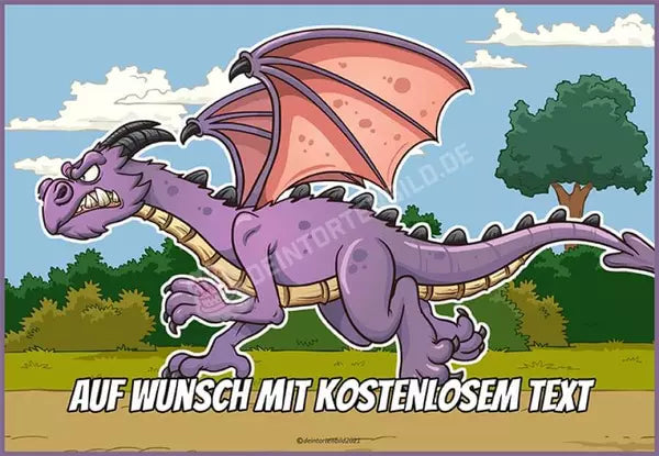 Rechteck Motiv: Cartoon Drache Lila - Hochwertige und individuelle Tortenaufleger für jeden Anlass
Tortenaufleger Cartoon Drache Lila in 26cm x 18cm Rechteck
Unsere Tortenaufleger sind ein ideales Gesche - A4 Tortenbild - DeintortenbildCartoon Drache Lila