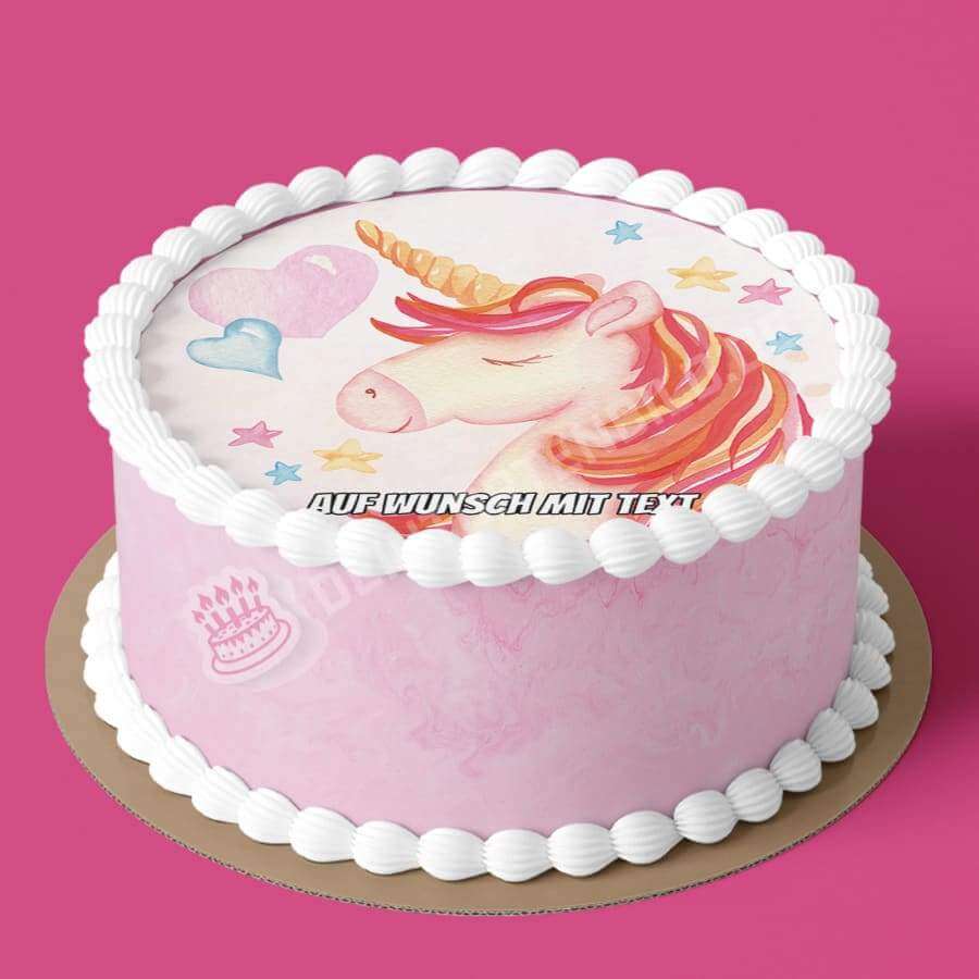 Motiv: Aquarell Einhorn - Hochwertige und individuelle Tortenaufleger für jeden Anlass
Tortenaufleger Aquarell Einhorn in 20cm Kreis
Dieser Tortenaufleger mit einem Einhorn mit rot, orangenen - Tortenbild - DeintortenbildAquarell Einhorn