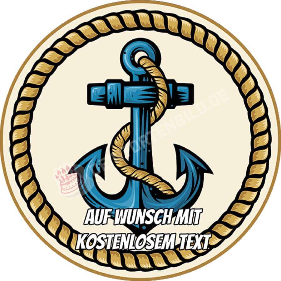 Motiv: Anker mit Seil - Hochwertige und individuelle Tortenaufleger für jeden Anlass
Tortenaufleger Anker mit Seil 20cm Kreis
Dieser Tortenaufleger mit einem blauen Anker und einem gelben - Tortenbild - DeintortenbildAnker mit Seil