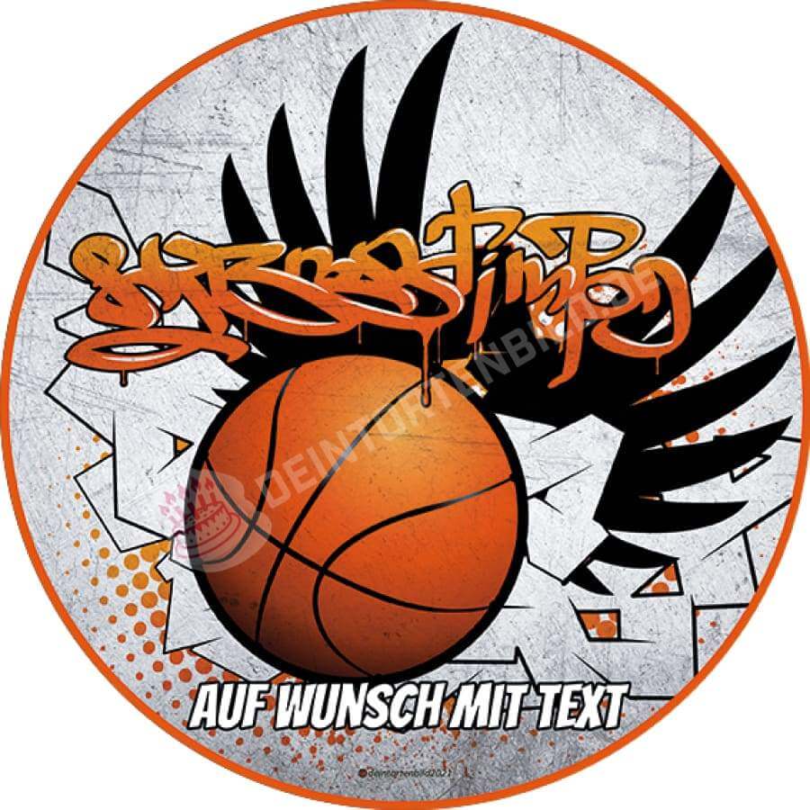Motiv: Basketball Graffiti - Hochwertige und individuelle Tortenaufleger für jeden Anlass
Tortenaufleger Basketball Graffiti in 20cm Kreis
Dieser Tortenaufleger mit einem Basketball und orangen - Tortenbild - DeintortenbildBasketball Graffiti