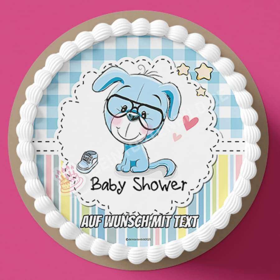 Motiv: Babyshower Hund Blau - Hochwertige und individuelle Tortenaufleger für jeden Anlass
Tortenaufleger Babyshower Hund Blau 20cm Kreis
Dieser Tortenaufleger mit einem blauen Hund mit Brille u - Tortenbild - DeintortenbildBabyshower Hund Blau