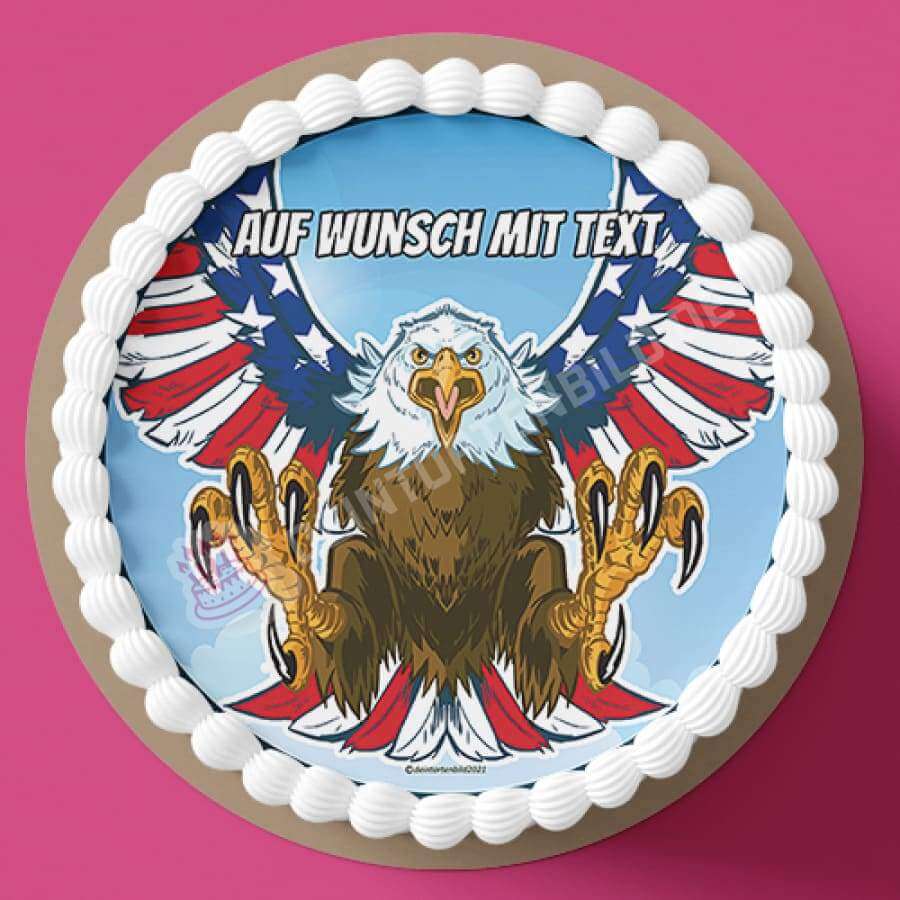 Motiv: Adler in USA Farben - Hochwertige und individuelle Tortenaufleger für jeden Anlass
Tortenaufleger Adler in USA Farben in 20cm Kreis
Ein Aufleger mit einem fliegenden Adler in USA Farben. - Tortenbild - DeintortenbildUSA Farben