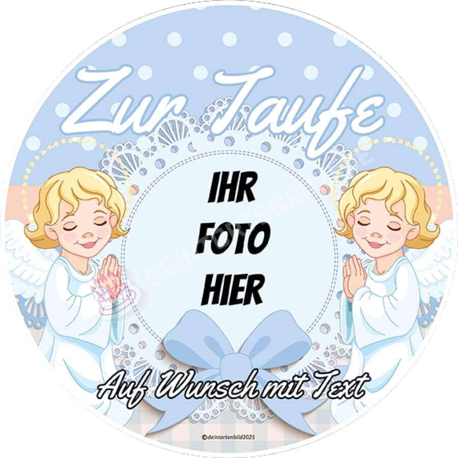 Fotomotiv: Taufe - Blau mit zwei Engel - Hochwertige und individuelle Tortenaufleger für jeden Anlass
Tortenaufleger Fotomotiv Taufe - Blau mit zwei Engel 20cm Kreis
Unser Tortenaufleger mit dem Motiv von - Tortenbild - DeintortenbildTaufe - Blau mit zwei Engel