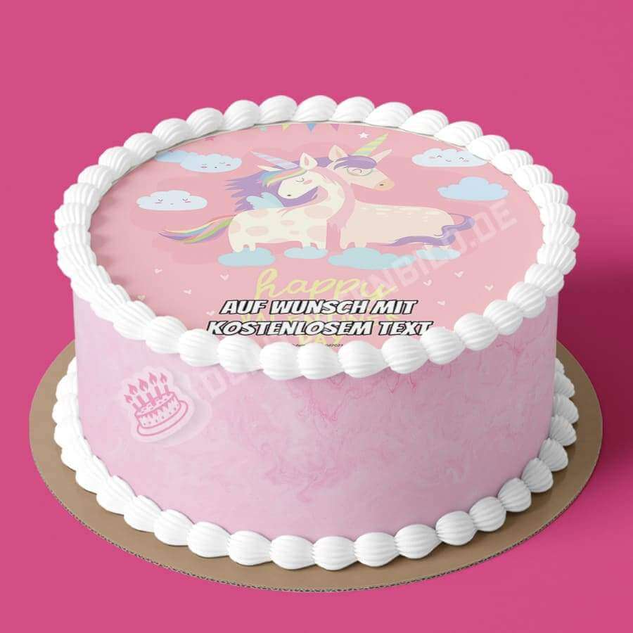 Motiv: "Happy valentines day" - Valentinstag Einhörner - Deintortenbild.de Tortenaufleger aus Esspapier: Oblatenpapier, Zuckerpapier, Fondantpapier