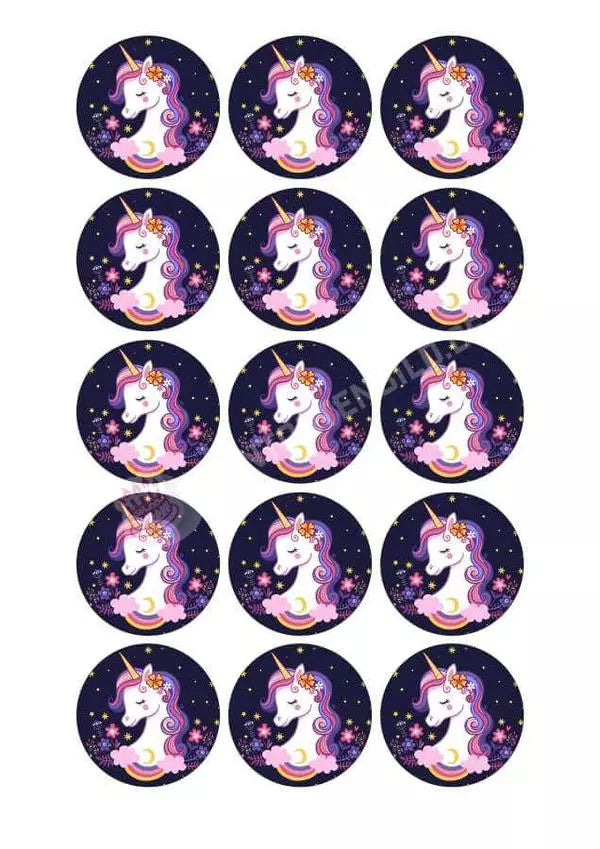 Muffinaufleger Motiv: Einhorn - Deintortenbild.de Tortenaufleger aus Esspapier: Oblatenpapier / 15 Stück x 5cm, Oblatenpapier / 24 Stück x 4cm, Zuckerpapier / 15 Stück x 5cm, Zuckerpapier / 24 Stück x 4cm, Fondantpapier / 15 Stück x 5cm, Fondantpapier / 24 Stück x 4cm