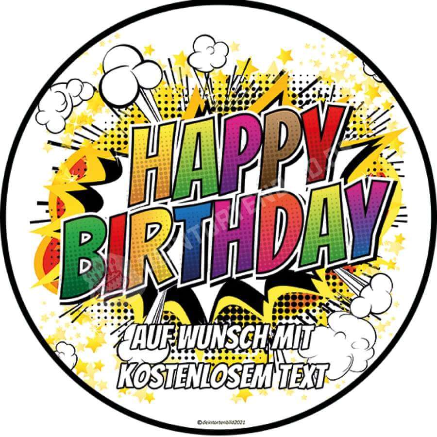 Motiv: Happy Birthday CartoonHochwertige und individuelle Tortenaufleger für jeden Anlass
Tortenaufleger Happy Birthday Cartoon in 20cm Kreis
Unsere Tortenaufleger sind ein ideales Geschenk fürTortenbildDeintortenbildHappy Birthday Cartoon