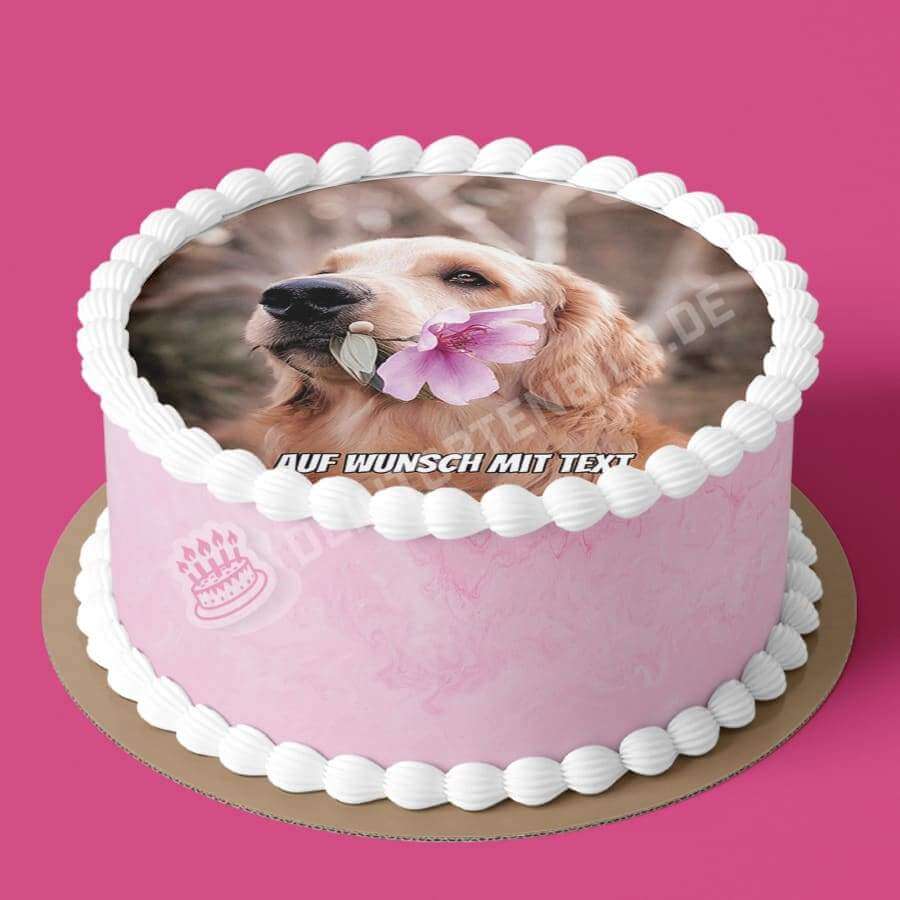 Motiv: Hund mit Blume - Hochwertige und individuelle Tortenaufleger für jeden Anlass
Tortenaufleger Hund mit Blume in 20cm Kreis
Unsere Tortenaufleger sind ein ideales Geschenk für besonde - Tortenbild - DeintortenbildHund mit Blume