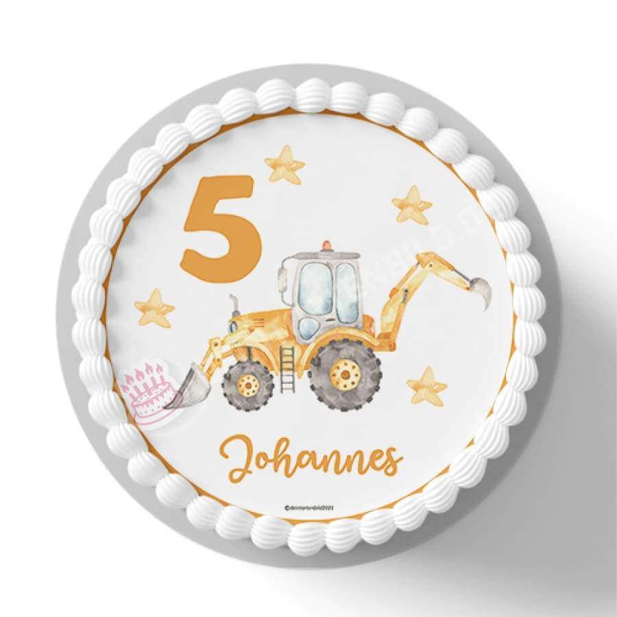 Motiv: Bagger - Name und Zahl anpassbar - Hochwertige und individuelle Tortenaufleger für jeden Anlass
Tortenaufleger Bagger in 20cm Kreis
Dieser Tortenaufleger mit einem orangenen Bagger in der Mitte und e - Tortenbild - Deintortenbildund Zahl anpassbar