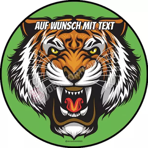Motiv: Tiger brüllend - Deintortenbild.de Tortenaufleger aus Esspapier: Oblatenpapier / Orange / Metallisch, Oblatenpapier / Orange / Rot, Oblatenpapier / Orange / Blau, Oblatenpapier / Orange / Grün, Oblatenpapier / Blau / Metallisch, Oblatenpapier / Blau / Rot, Oblatenpapier / Blau / Blau, Oblatenpapier / Blau / Grün, Zuckerpapier / Orange / Metallisch, Zuckerpapier / Orange / Rot