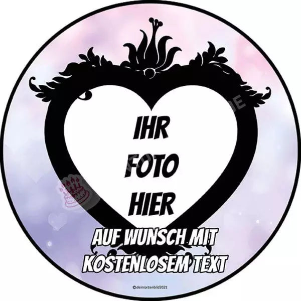 Motiv: Valentinstag Herzfotomotiv - Hochwertige und individuelle Tortenaufleger für jeden Anlass
Tortenaufleger Valentinstag - Herzfotomotiv in 20cm Kreis 
Unsere Tortenaufleger sind ein ideales Gesche - Tortenbild - DeintortenbildValentinstag Herzfotomotiv