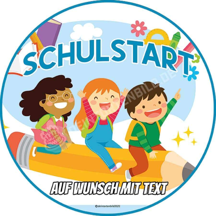 Motiv: Einschulung - Kinder fliegen auf Stift - Hochwertige und individuelle Tortenaufleger für jeden Anlass
Tortenaufleger Einschulung - Kinder fliegen auf Schule 20cm Kreis 
Unsere Tortenaufleger sind ein ideale - Tortenbild - DeintortenbildEinschulung - Kinder fliegen auf Stift