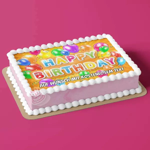 Rechteck Motiv: Happy Birthday - orange / gelb von Deintortenbild – Tortenaufleger, Tortenfoto, Tortenbild, personalisiert & individuell bei Deintortenbild.de