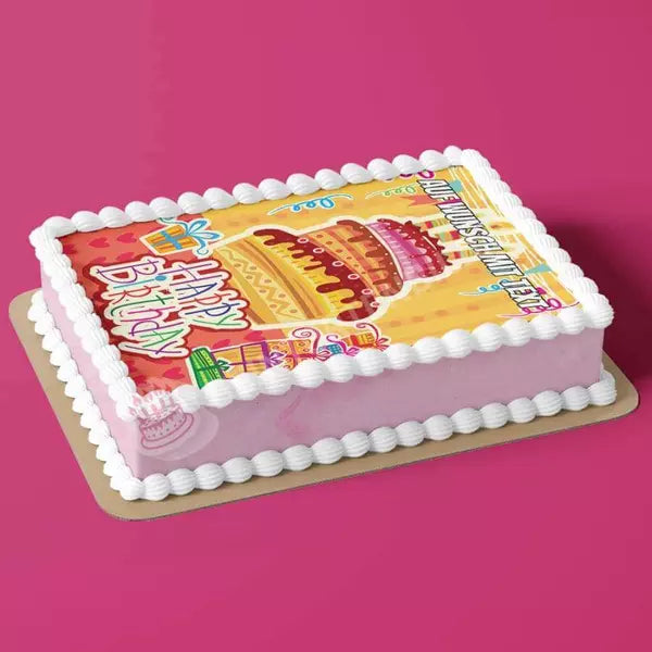 Rechteck Motiv: Geburtstag - Happy Birthday - Deintortenbild.de Tortenaufleger aus Esspapier: Oblatenpapier, Zuckerpapier, Fondantpapier